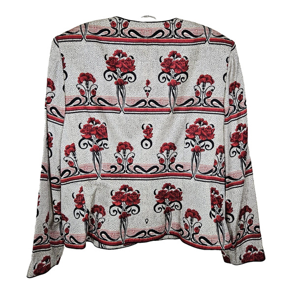 Vintage 90s Adrianna Papell Silk Jacket Plus Size 14 Floral Lined Formal Blazer - Picture 2 of 13